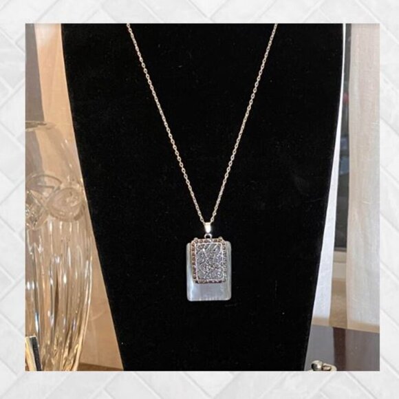 Handcrafted Silver Frosted Glass & Filigree Necklace with 18"-20" Cable Chain - Picture 3 of 7